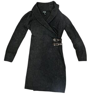 LAUREN Ralph Lauren Women's Cardigan Long-Sleeve Buckle Wrap‎ Dress Gray Medium